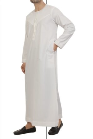 Premium Omani Embroidery Thobe With Zip & Tassel White