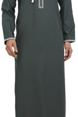 Premium Omani Embroidery Thobe With Zip & Tassel Emerald Green