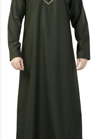 Premium Omani Embroidery Thobe With Zip Green