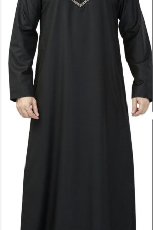 Premium Omani Embroidery Thobe With Zip Black