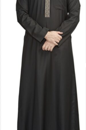 Luxury Embroidery Collar Thobe Black