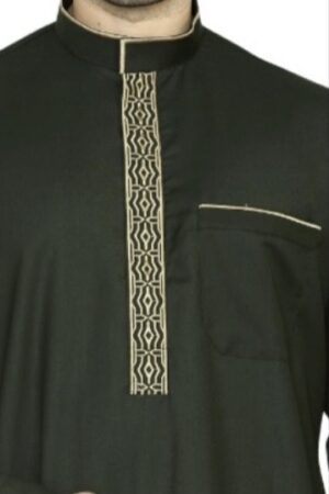 Luxury Embroidery Collar Thobe Khaki Green