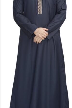 Luxury Embroidery Collar Thobe Navy Blue