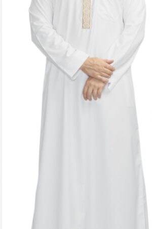 Luxury Embroidery Collar Thobe White