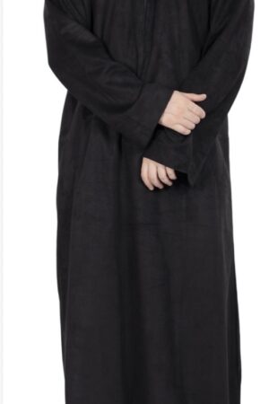 Luxury Hooded Thobe In Suede Fabric Black