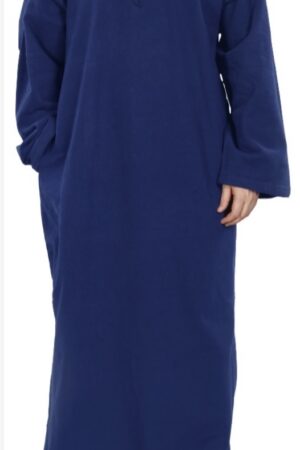 Luxury Winter Hooded Thobe In Knitwear Fabric Blue