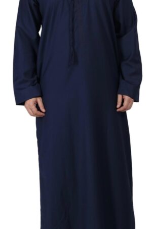 Men’s Premium Emirati Thobe with Zip and Designer Tassel -Navy Blue