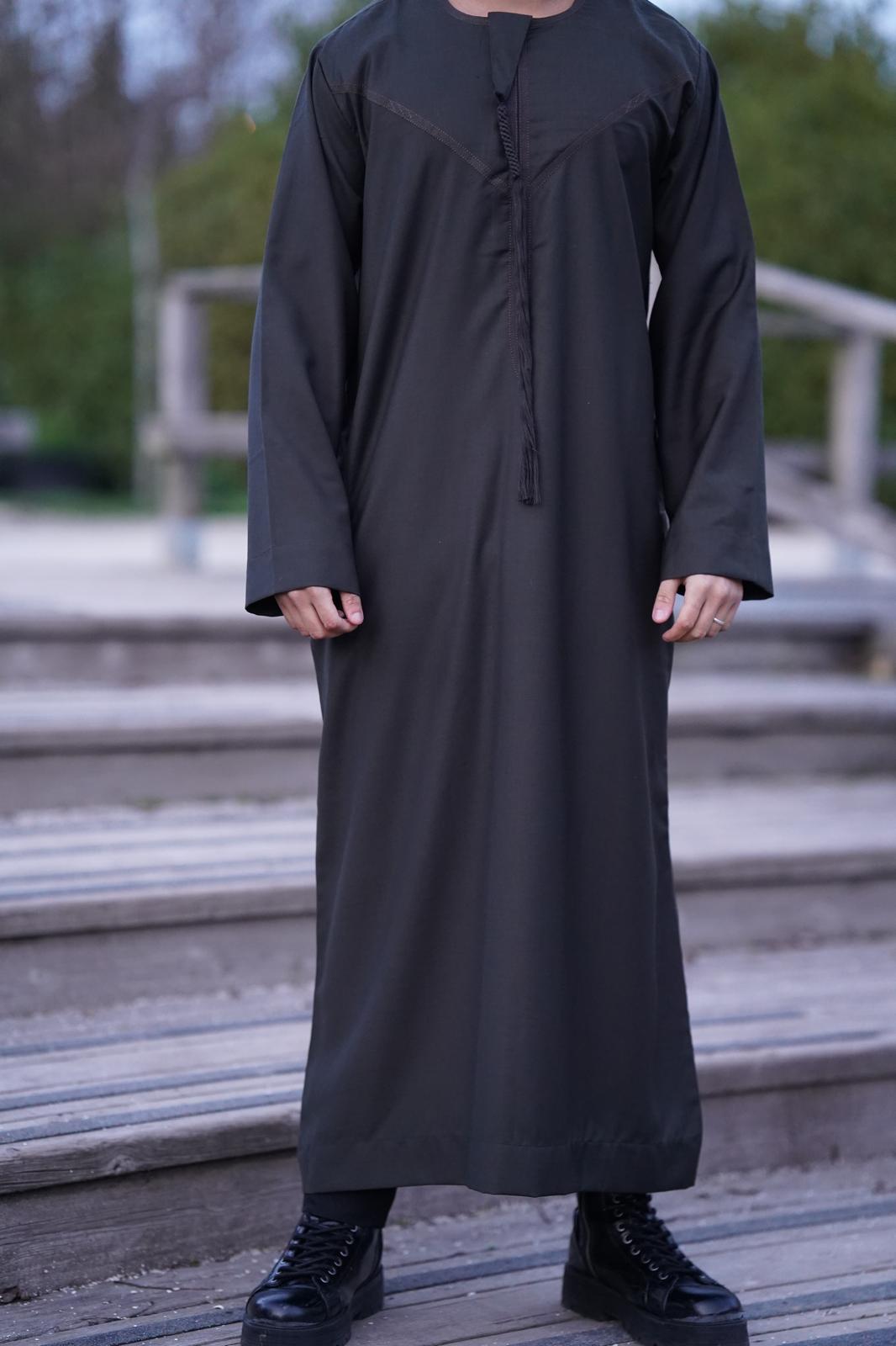 Premium Omani Thobe with Tassel - Black