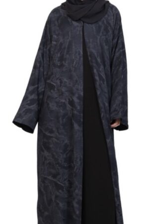 Linen Open Jacquard Abaya Navy