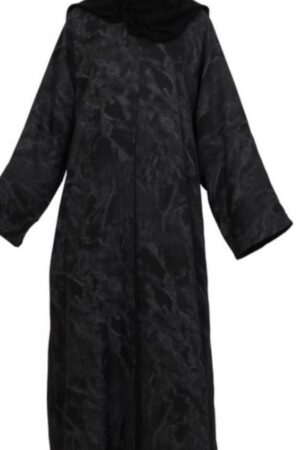 Linen Open Jacquard Abaya Black