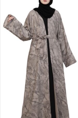 Linen Open Jacquard Abaya Beige