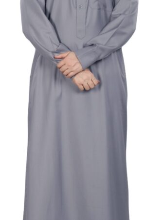 Premium Collar Thobe With Designer Buttons Grey